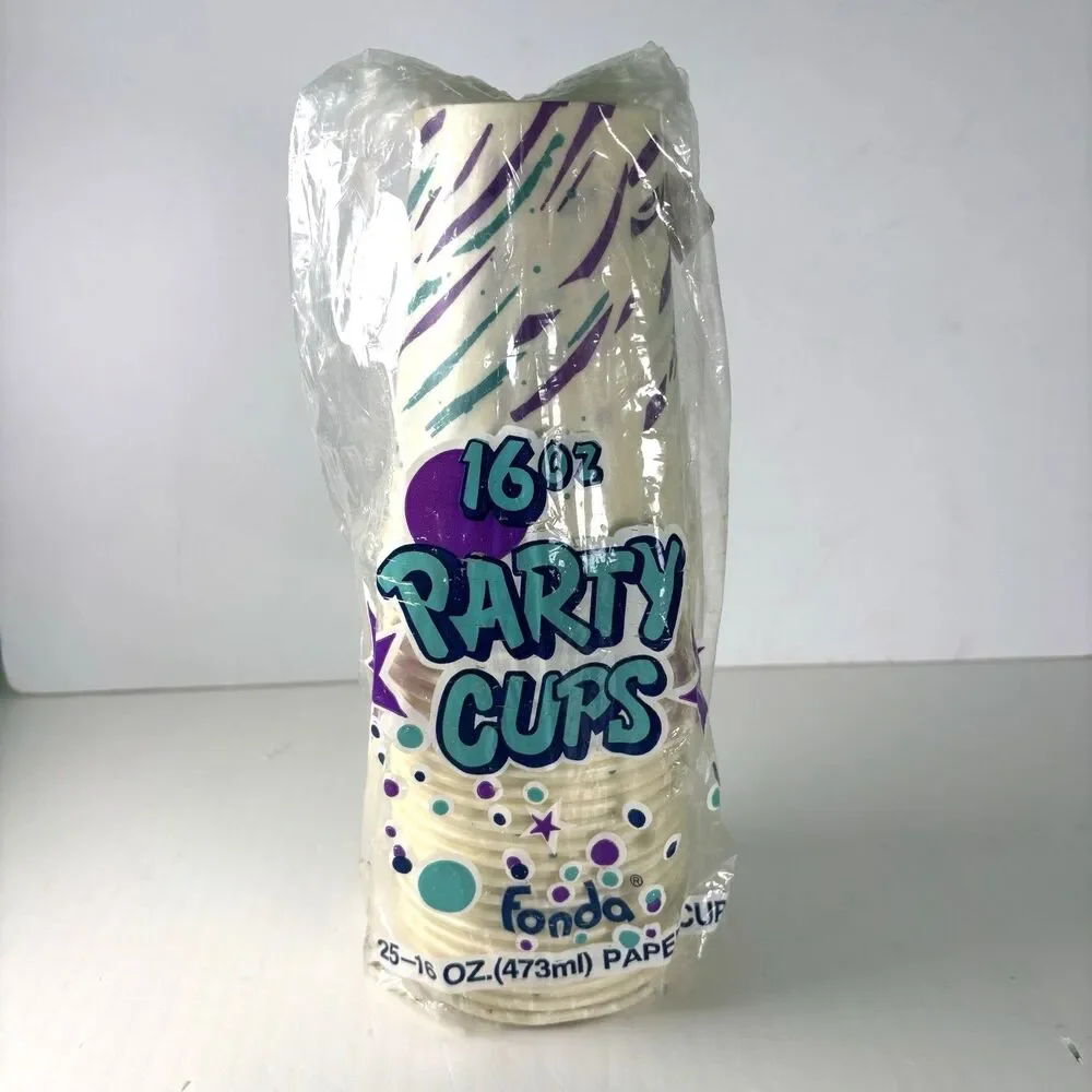 Fonda Cups 16oz 25 Count Vintage 90s Party Nostalgia Teal Purple Jazz NOS